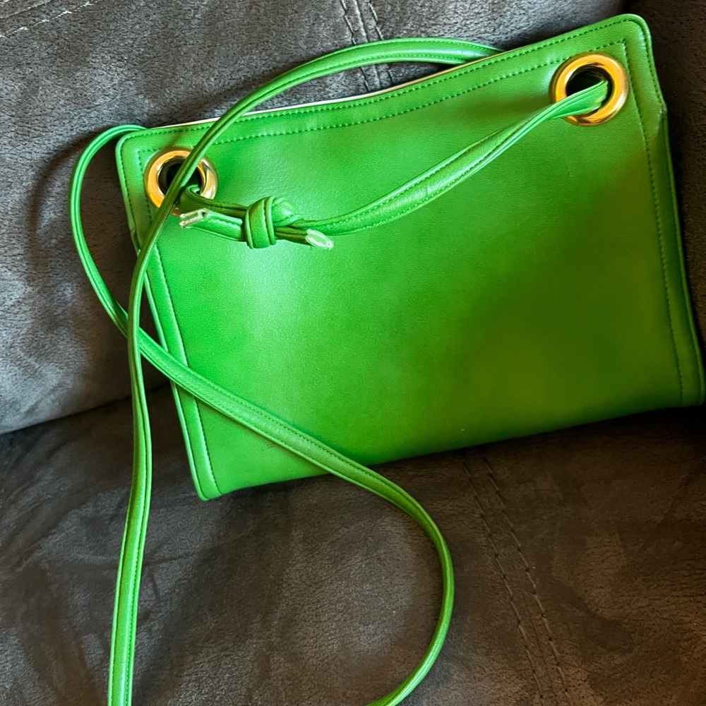 Chic Green Crossbody Bag with Gold Accents vintage designer